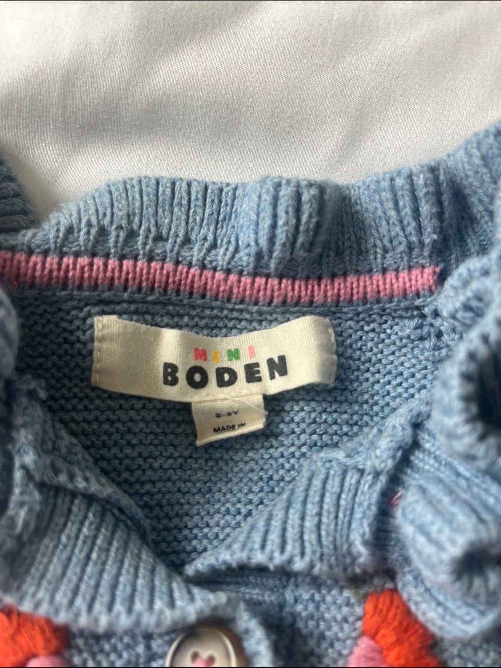 Mini Boden Light Blue Knit Cardigan with Multicolored Floral Embroidery - Picture 2 of 6